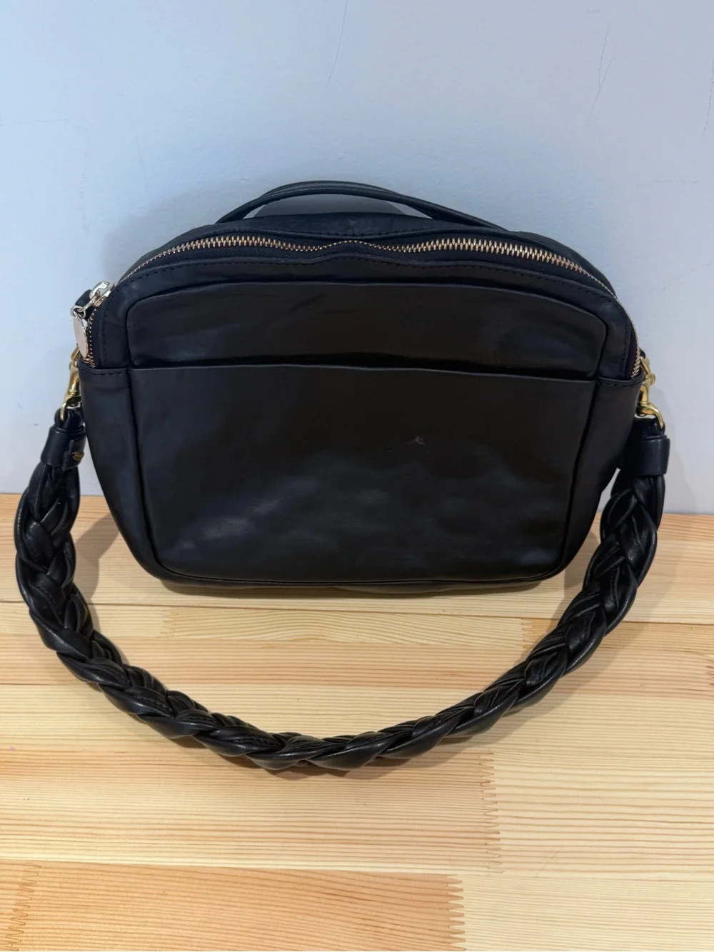 Clare V. Midi Sac in Black Leather with Braided Shoulder Strap - Picture 9 of 16